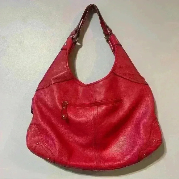 Etienne Aigner Red Genuine Leather Handbag Pockets Zip Around Boho Outdoor - Picture 2 of 12